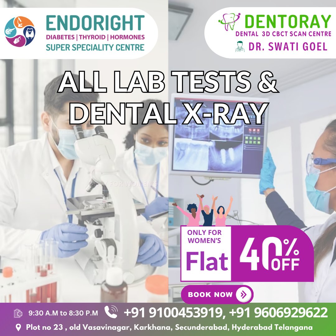 #WomensHealth #HealthPromotion #LabTests #DentalXRay #EndorightSuperSpecialityCentre #DentorayDiagnostics #DiabetesTesting #ThyroidTesting #HormoneTesting #SpecialOffer #HealthDiscounts #HealthAndWellness #ExpertHealthcare #DiagnosticExcellence #HealthScreening #DentalHealth