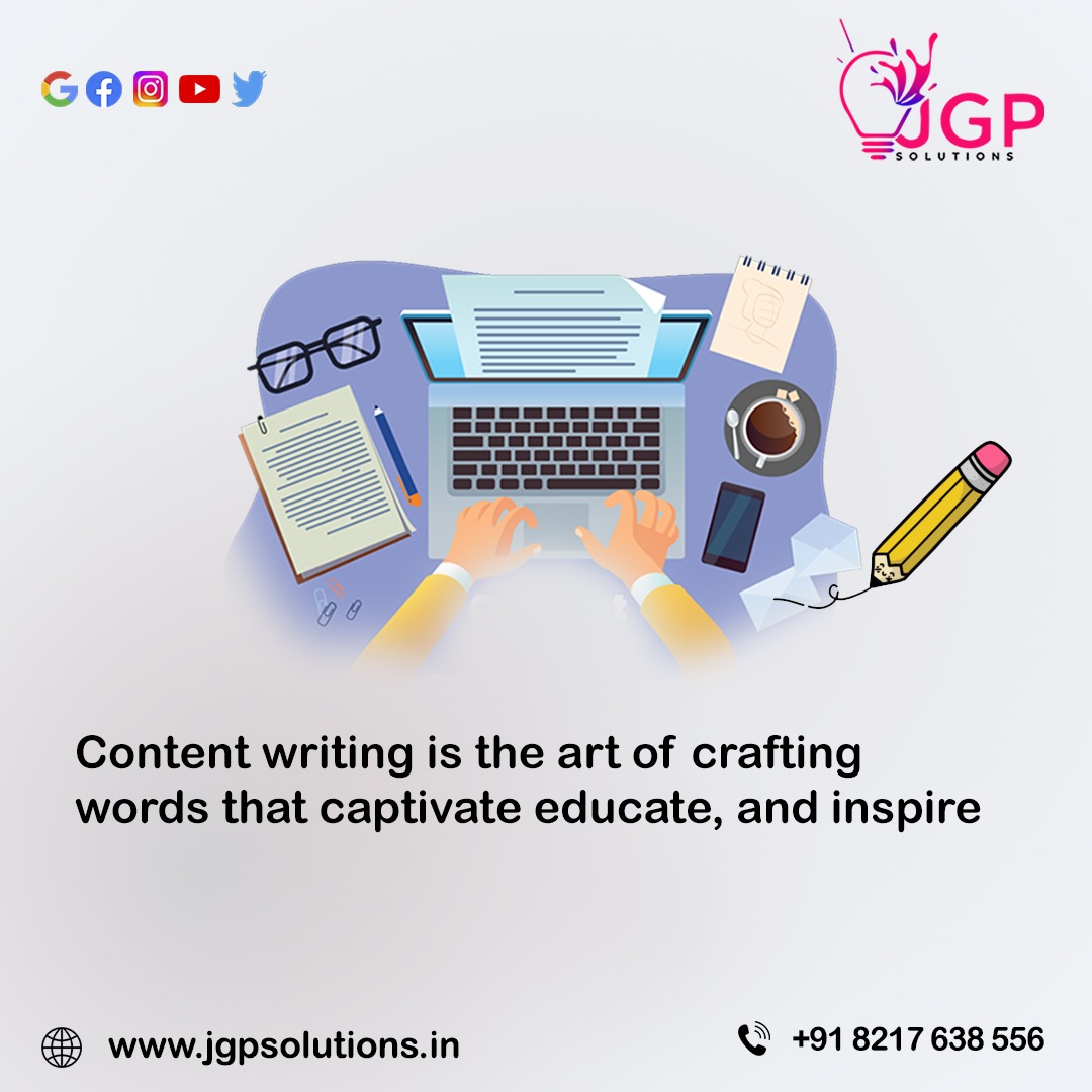 Content Writing is the Art of Crafting Words thar Captivate, Educate and Inspire.

#JGPSolutions #ContentWriting #Copywriting #ContentCreation #WritingCommunity #FreelanceWriting #ContentMarketing #DigitalContent #SEOContent #CreativeWriting #Blogging #ContentStrategy #WritingTip