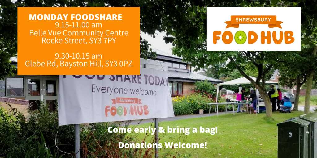 #Foodshares Monday 8 April
🍎🥑🍋🍏
👉Belle Vue Youth Centre, Rocke Street, SY3 7PY
⏰9.15am-11.00 am
👉Christ Church, Bayston Hill, SY3 0PZ
⏰9.30-10.15am
shrewsburyfoodhub.org.uk/foodshare-time…
#InBelliesNotBins #supportingcommunity #foodvolunteers #ReduceFoodWaste #foodwastereduction