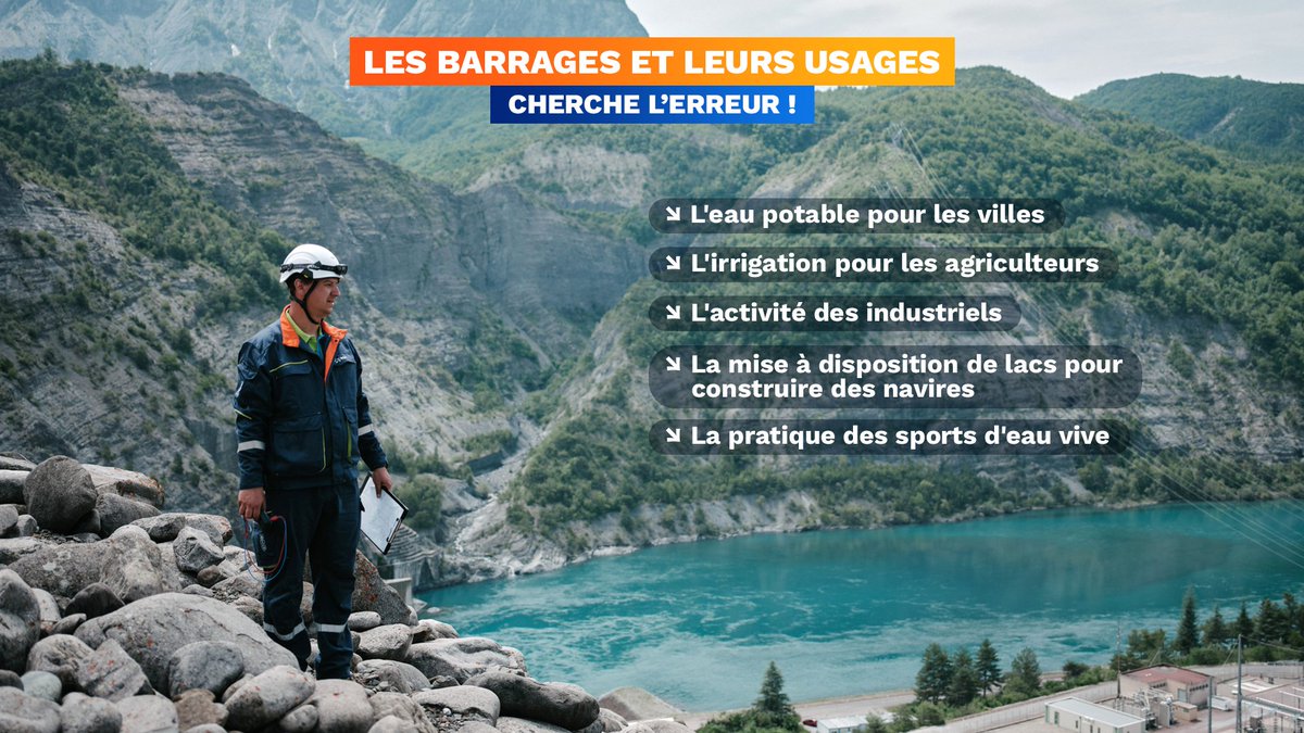 Les centrales hydroélectriques, c’est de la production d’énergie, mais pas que ! 💧 L'eau est aussi partagée et utilisée pour d’autres usages, sauf un ➡️ on vous laisse deviner lequel 🔍👇 #JourneeMondialeDeLEau #DLDMai