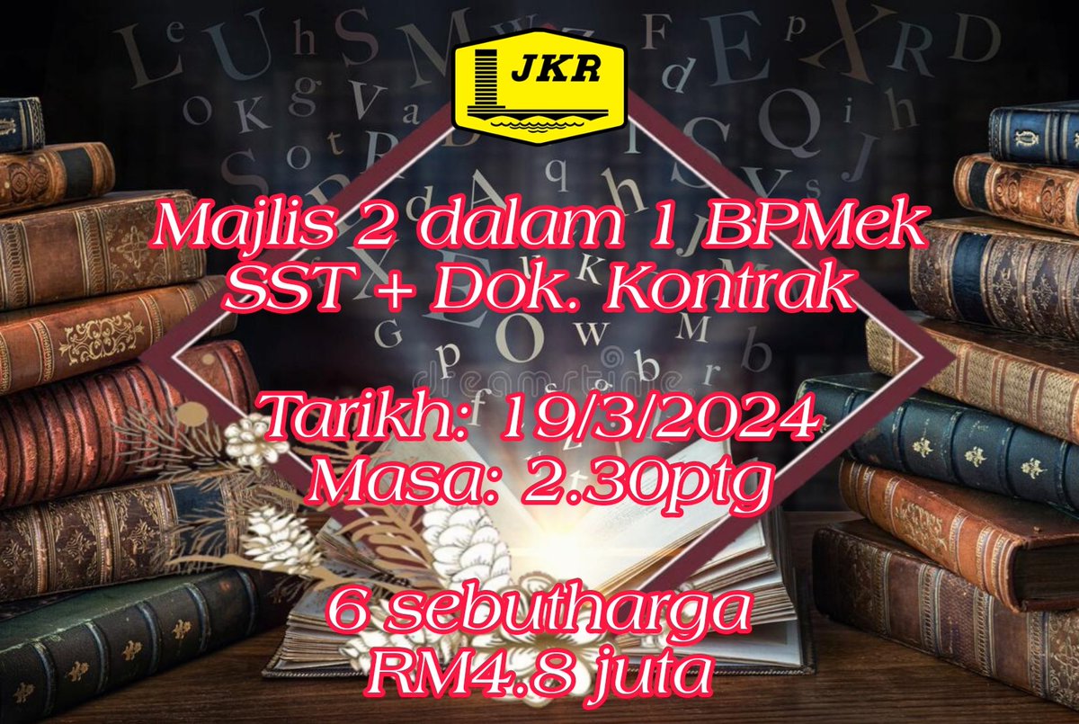 19/3/2024

Majlis 2 dalam 1.
Penyerahan SST &amp; Dokumen Kontrak.

6 bilangan kerja sebutharga berjumlah RM4.8 juta.

- AC di INTAN Bukit Kiara.
- FF di Kuarters Jln Duta.
- AC di Agensi Angkasa Malaysia (MYSA).