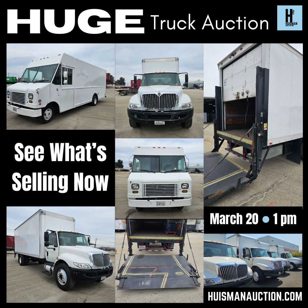 Rev up your engines! 🚛 Don't miss out on the massive truck auction happening on Mar 20 at HuismanAuction.com! 🎉 Find your dream ride and join the bidding frenzy! #TruckAuction #BigWheels #GetReadyToBid