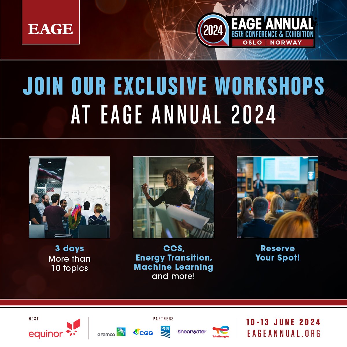Dive into the future of energy at the 85th EAGE Conference in Oslo, June 10-13, 2024! From CCS to Energy Transition and AI, our workshops are your gateway to advancing in the industry. Details & topics here: bit.ly/4an6Jf7