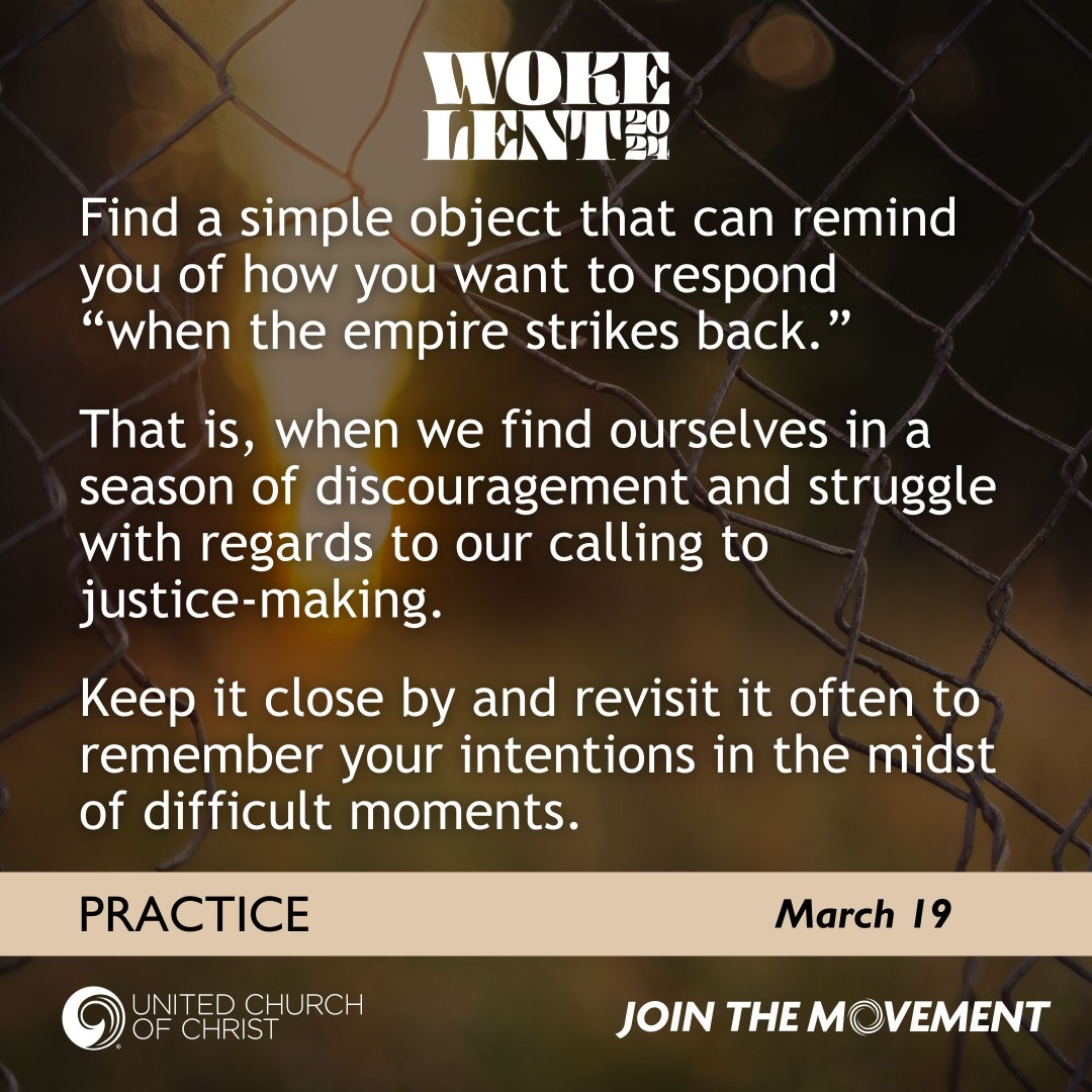 UnitedChurch's tweet photo. π Practice: Find an object to remind you of how to respond when you are discouraged & struggling with regards to justice-making.
π€²πΎ Keep it close & remember your intentions during difficult moments.
β¬οΈ #WokeLent2024 calendar: https://t.co/3btI7a5Ypu
#Lent #UCCMovement https://t.co/VkpexxPkoL