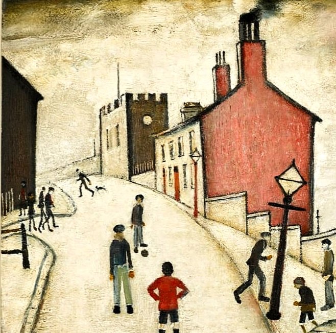 Detail from 'Road Over the Hill' by Laurence Stephen Lowry, R.A. 1887 - 1976 Signed L.S. LOWRY and dated 1935. (lower left) Oil on canvas framed: 29 by 25¼ inches Executed in 1935 Exhib London, Crane Kalman, A Tribute to LS Lowry, 30 November 1966 #lowry #lslowry