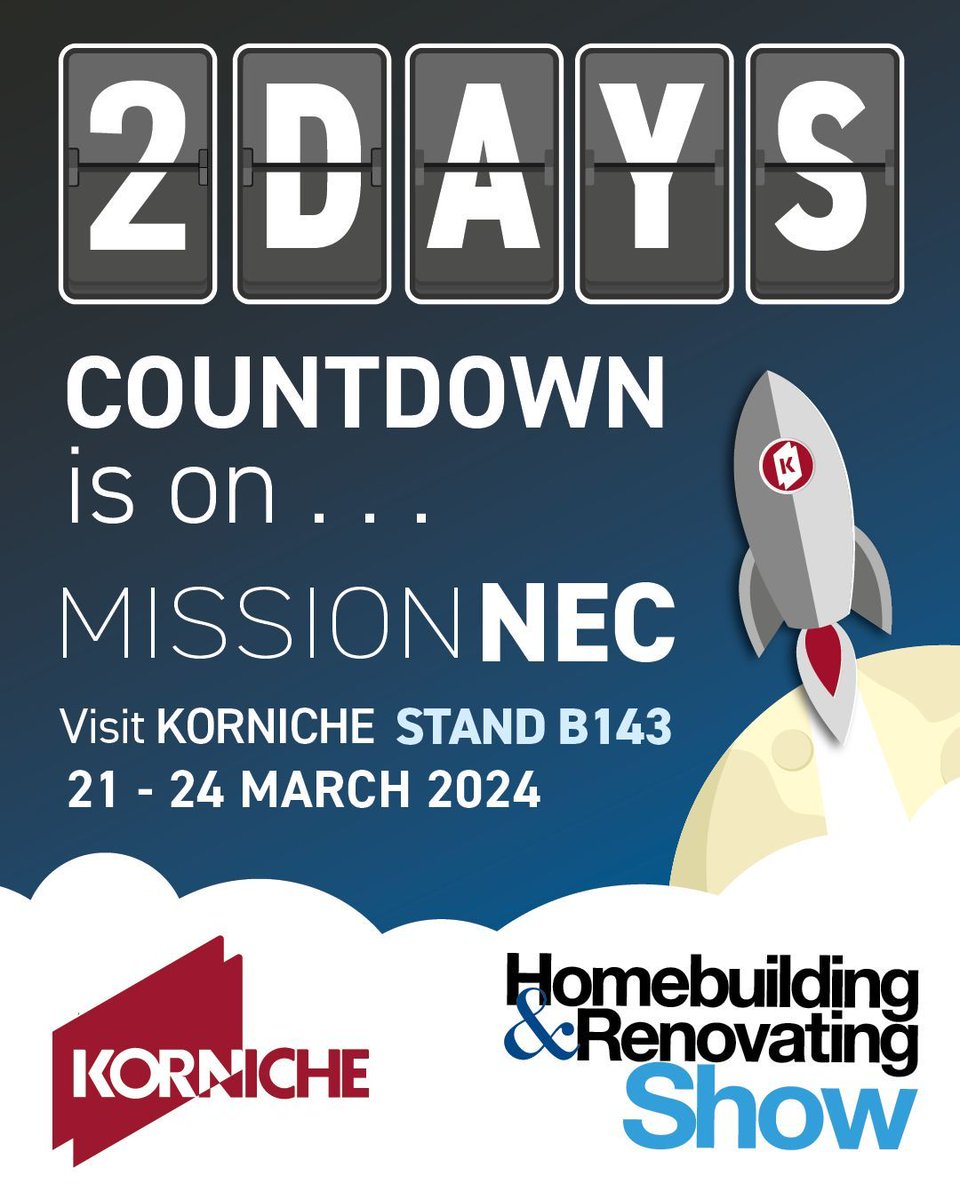 National Homebuilding & Renovating Show - 2 Days Away! ✨ Seeking inspiration? Don't miss out! Secure your FREE tickets now: buff.ly/3vcd8L2 @HBR_Show @Bonjourmillar @thenec #Korniche #HBRshow #HBRshow24 #Homebuilding #Renovating #HomeImprovement #HomeDesign #Advice