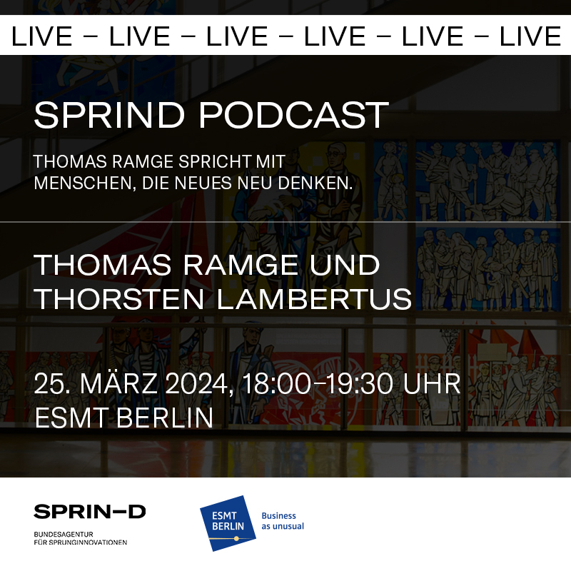 Join the DEEP - Institute for Deep Tech Innovation live for a podcast (in German) hosted by @SPRIND on Mar 25, at 6 p.m at ESMT Berlin. @ThoLambertus, managing director of DEEP will speak w/ @thomasramge, host of the SPRIN-D Podcast, focusing on DeepTech: ow.ly/ion650QVnji