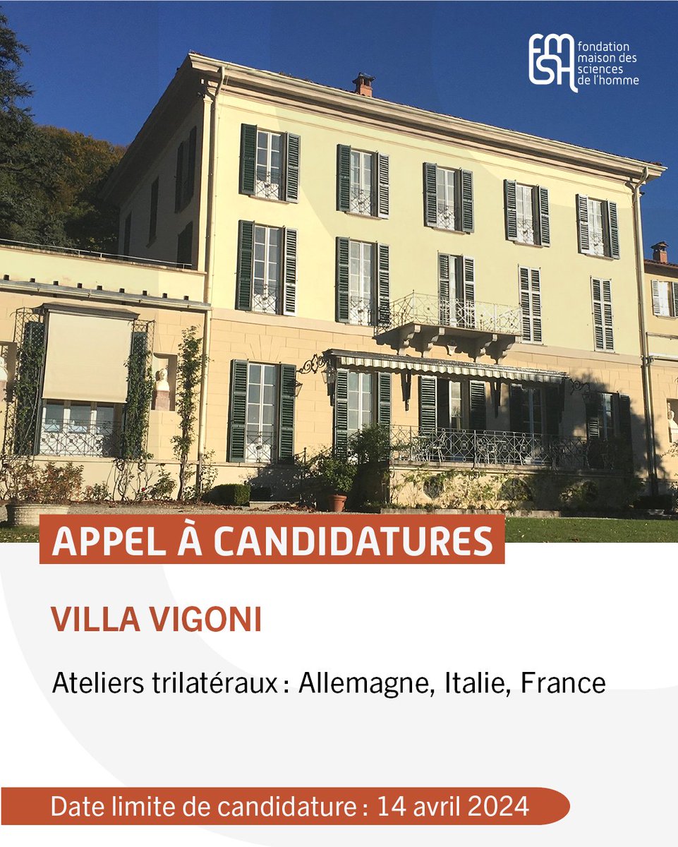 🏠ATELIERS VIGONI Des « Ateliers trilatéraux » pour favoriser la construction de réseaux scientifiques basé sur l’usage du français, de l’allemand et de l’italien comme langues scientifiques 👉Candidater: bit.ly/fmsh-Ateliers-… 🗓️Date limite: 14 avril @Villa_Vigoni @dfg_public