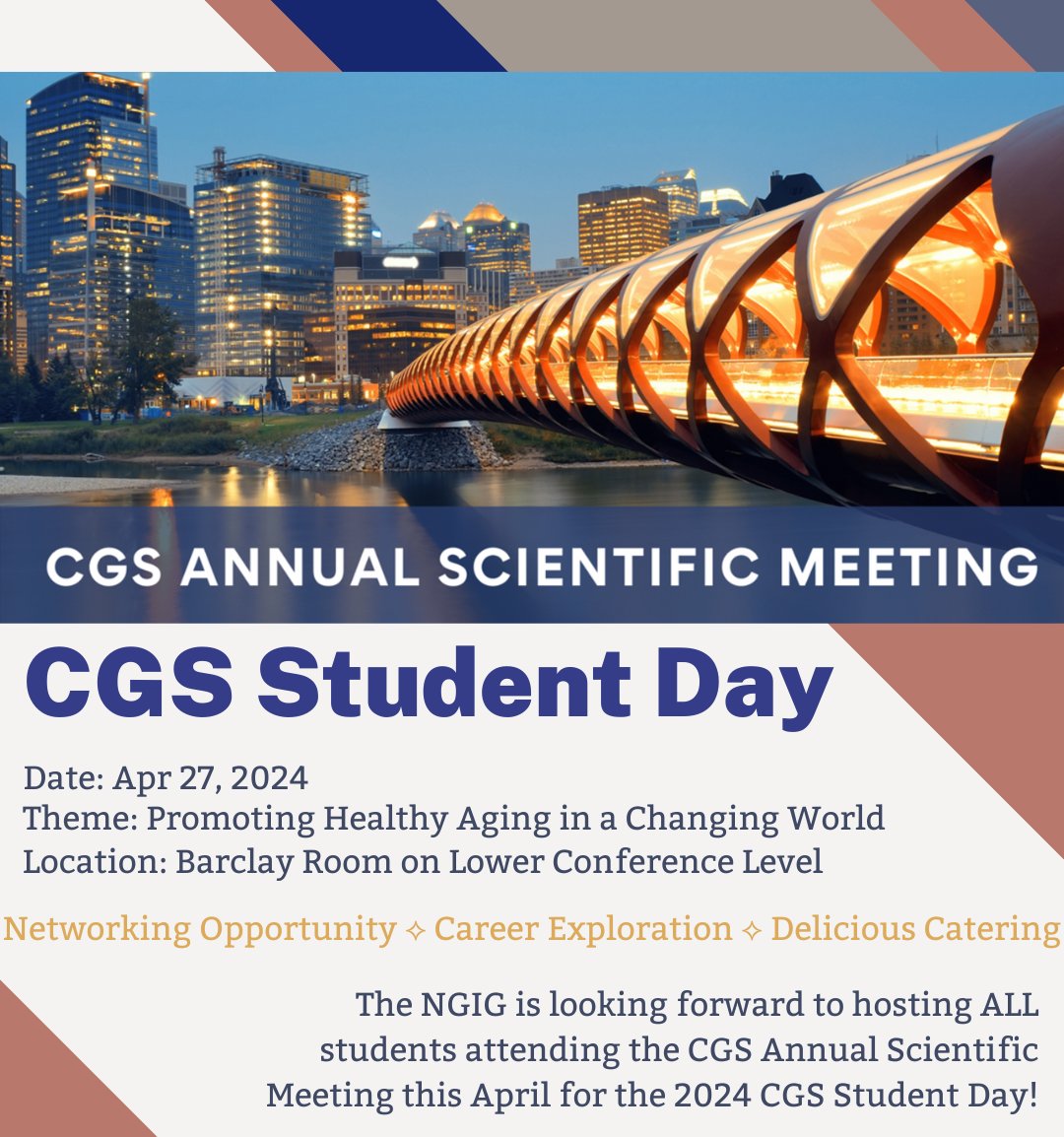 The National Geriatric Interest Group is looking forward to hosting ALL students attending the CGS Annual Scientific Meeting for 2024 CGS Student Day! Students can access discounted fee for entire conference. Check out agenda & register: canadiangeriatrics.ca/2024-NGIG @NGIG1415