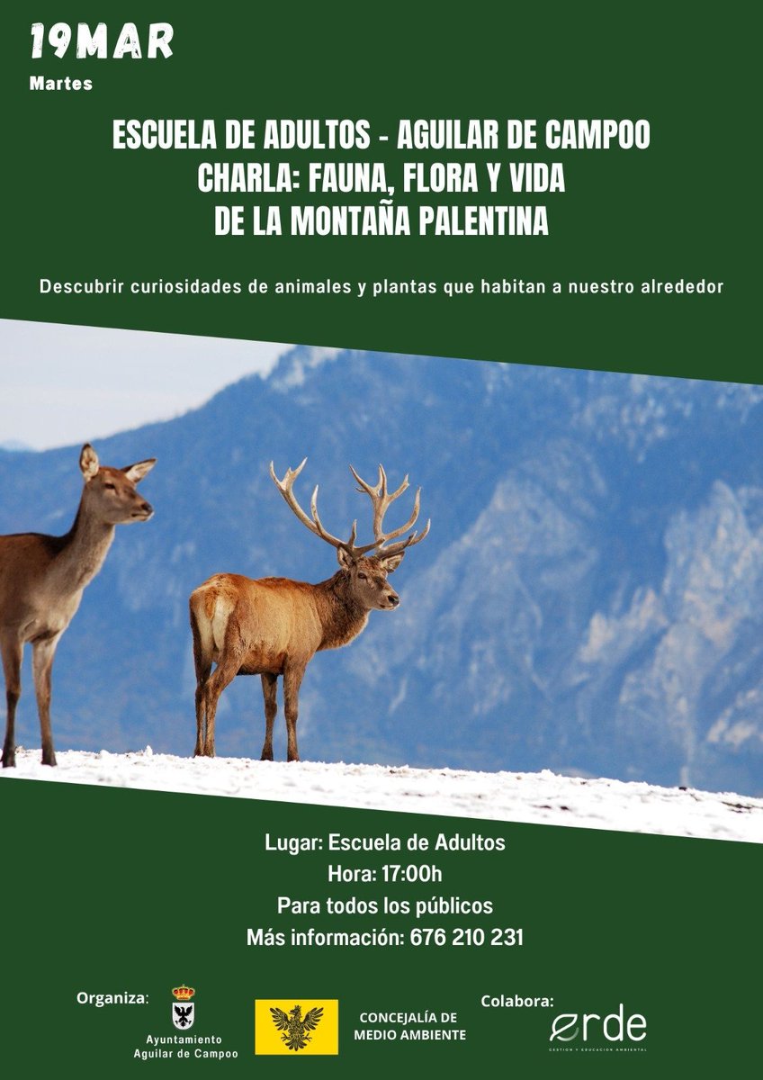 Esta tarde nos encontraremos en <a href="/Ayto_Aguilar/">Ayuntamiento de Aguilar de Campoo</a> para descubrir un poco más de la fauna, la flora y la vida que alberga la Montaña Palentina