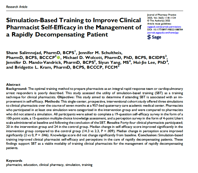 PharmacyToDose's tweet photo. Article #3 Choices
1. Role of Admin/Leadership rotation in CC PGY2: https://t.co/seU7Lzrrp9 @camelpanda @AliW_PharmD @MLB_PharmD @jmdemps23 @AFlanneryPharmD 

2. Creating ICU PharmD collaborative in Academic Health System: https://t.co/6Bv2XoMXvV @katrinaderry @DubyJeremiah @AdoniaPharmD 

3. Simulation to improve PharmD clinical response to decompensating patient: https://t.co/CWX9avCsfq @shanesalimnejad @schultheis_jen