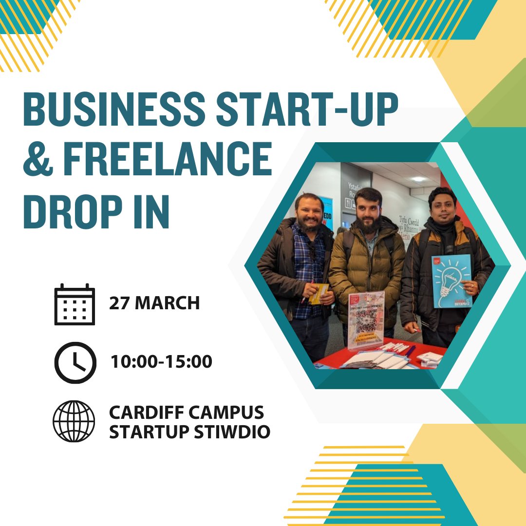 🌟BUSINESS START-UP & FREELANCE - DROP IN Come and say hello to the Entrepreneurship team. 27 March 10:00-15:00 Cardiff Campus – Start-up Stiwdio 👉️ bit.ly/DropInCardiff