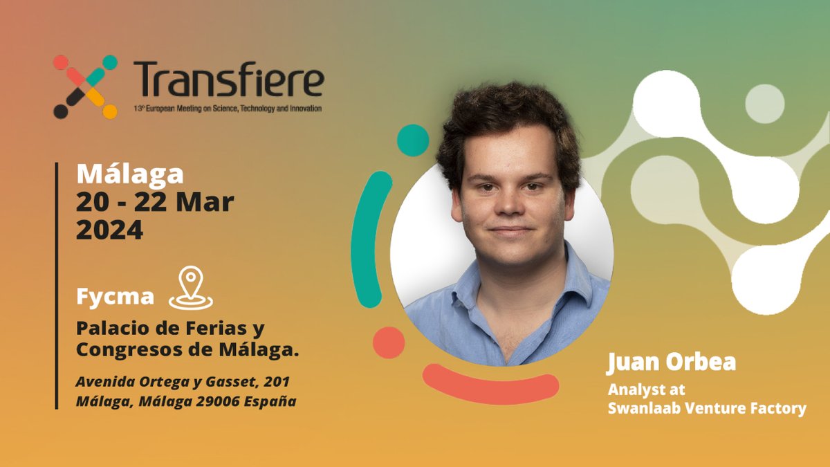 🚀Mañana, Juan Orbea de Rivera, Analyst de #Swanlaab, asistirá al @ForoTransfiere, el Foro Europeo para la Ciencia, Tecnología e Innovación en Málaga. Buscamos proyectos pioneros que definan el futuro de la tecnología y la agricultura. ¡Te esperamos!