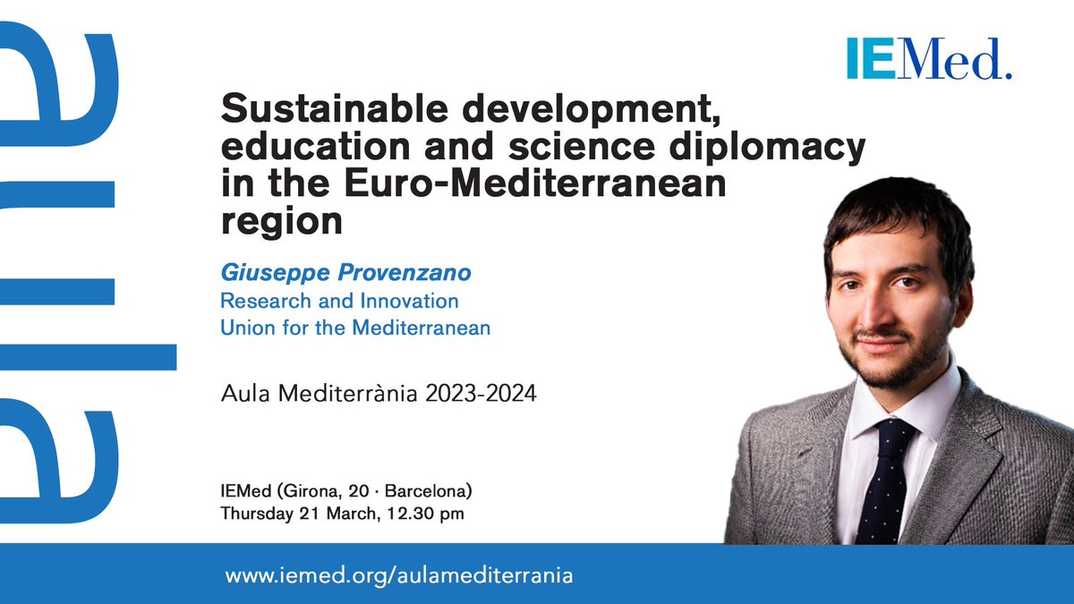 What is education and skills' role in sustainable development and economic growth in the Mediterranean? An #AulaMed conference by @GmProvenzanoUfM (@UfMSecretariat) co-org with @CEIbcn. 🗓️ Thursday 21 March, 12.30 pm 📍 IEMed (Girona, 20 · BCN) 👉🏾iemed.org/events/sustain…