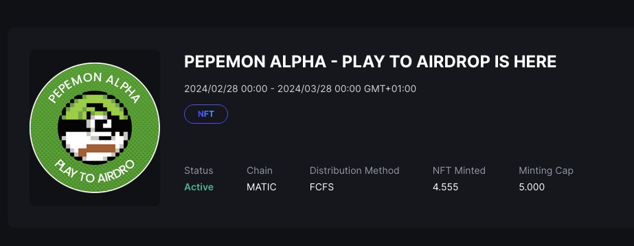 pepemonfinance's tweet photo. Less than 500 Alpha Pass NFTs are now available to grab on #Galxe don't sleep on it 👀🎁 https://t.co/gMgWKxUaTA