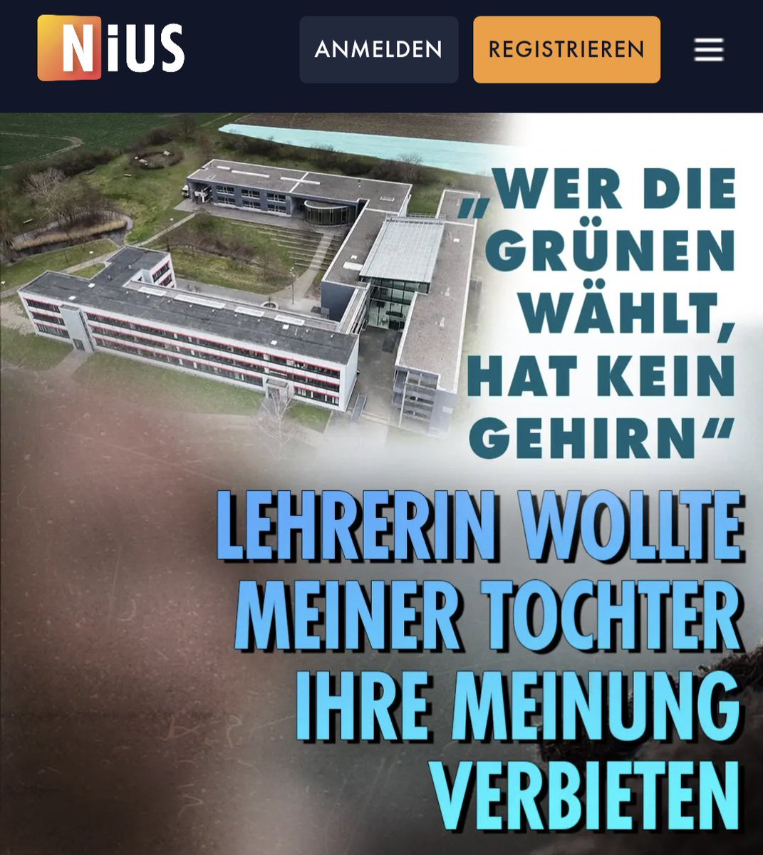 BREAKING NIUS! Eine Mutter berichtet von einem weiteren Vorfall am Gymnasium Ribnitz-Dammgarten.
Bei einer Diskussion sagte ihre Tochter: „Wer die Grünen wählt, der hat kein Gehirn.“ Die Lehrerin forderte die Schülerin daraufhin auf, ihre Meinung bitte für sich zu behalten. Das