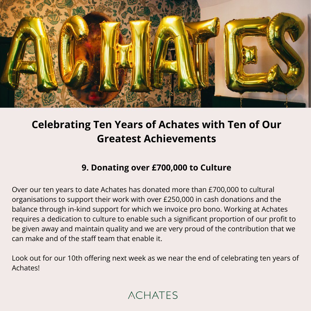 Here's Week 9 of celebrating ten years of #Achates with ten of our greatest achievements! 9. Donating over £700,000 to Culture