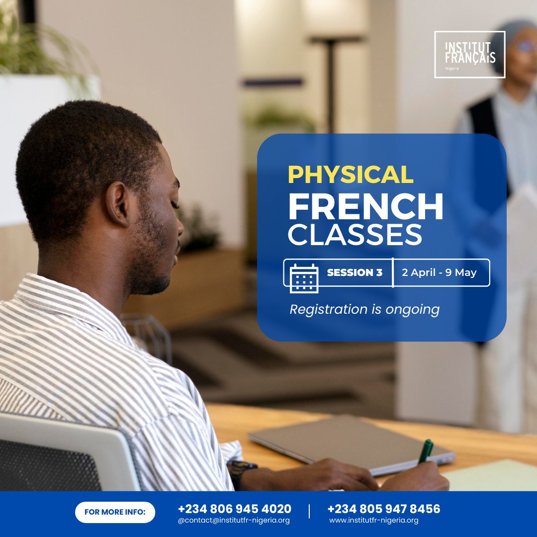 Registration is ongoing for the 3rd session for 2024 Physical French Classes. REGISTER via this link: tinyurl.com/IFNRegistratio… Hurry & book your spot today ! #ifnigeria #French #PhysicalClass