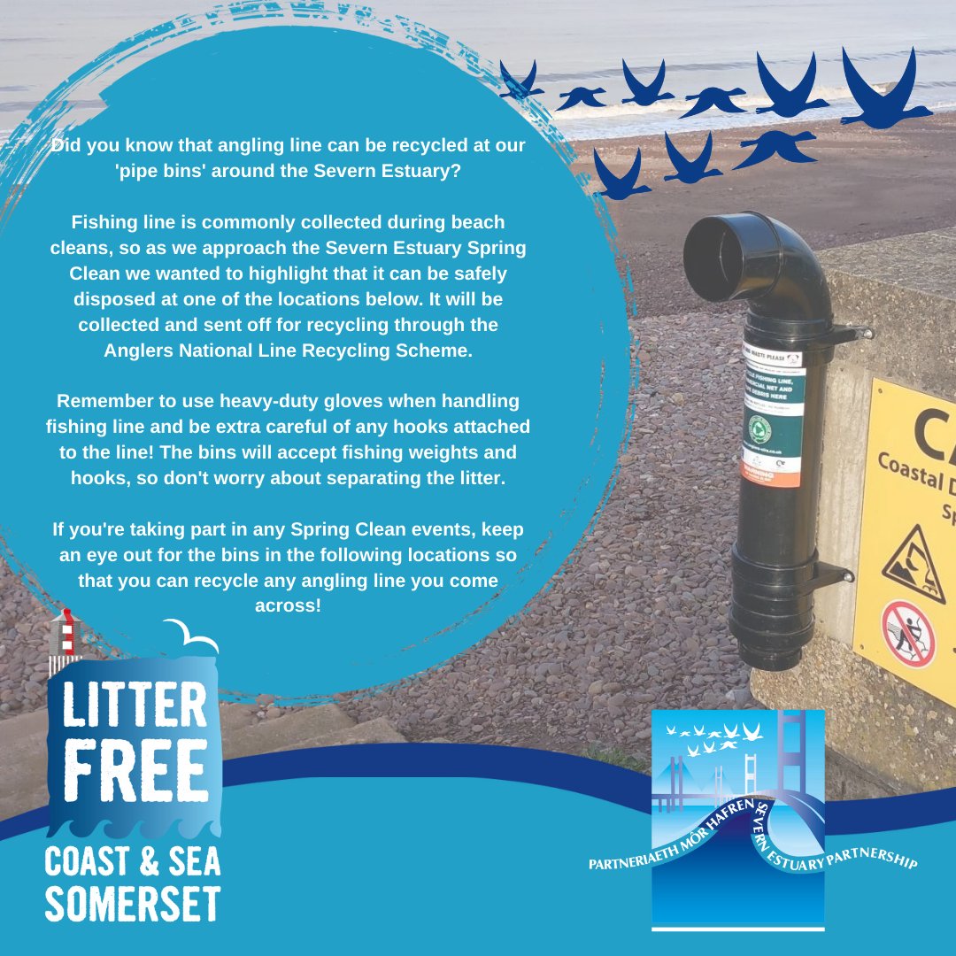 Taking part in our Spring Clean? Keep an eye out for our angling bins across the Estuary!

Find them at:

Penarth Pier
West Pier, Watchet
Minehead Harbour
Dunster Beach
Blue Anchor Beach
#SpruceUpTheSevern