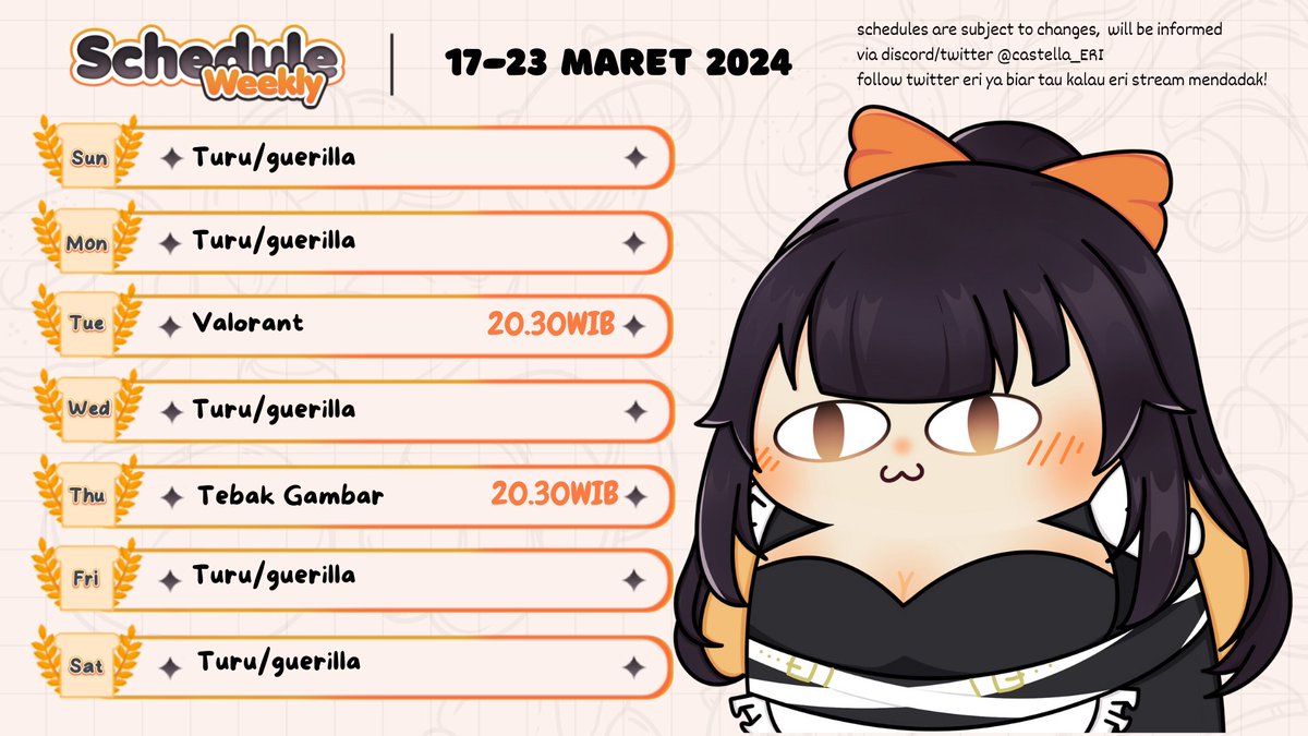 castella_ERI's tweet photo. telat p skejul hehe
【 Hashtag 】
🚪General/Main: #CastellaEri
📌Live: #EririOnAir
🖌️Art : #KanvasEri
🧑🤝🧑Community:#ErotiFwen
📺Clip/Meme: #EriLawak
🫦 NSFW: #BreadEri
🍽️Food: #EriMadang
Mark :🥖 https://t.co/eVpRGLiIk3