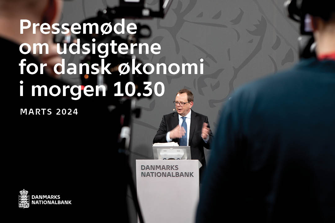 Onsdag den 20. marts kl. 10.30 præsenterer Christian Kettel Thomsen Nationalbankens syn på dansk økonomi på et pressemøde i Nationalbanken. Du kan se med på Nationalbankens hjemmeside, hvor pressemødet bliver livestreamet.