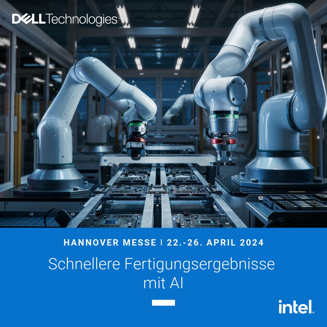 birgitinthenet's tweet photo. Dell Technologies &amp; Intel sind auf der #HM24 dabei. Besuchen Sie uns (Halle 15, Stand D53) und erleben Sie eine exklusive Präsentation von Lösungen, die die Fertigungsergebnisse mit #AI beschleunigen. https://t.co/9i6j5uM38W

#HannoverMesse #iwork4dell #iwork4delltechnologies https://t.co/ngbKGsB3nG