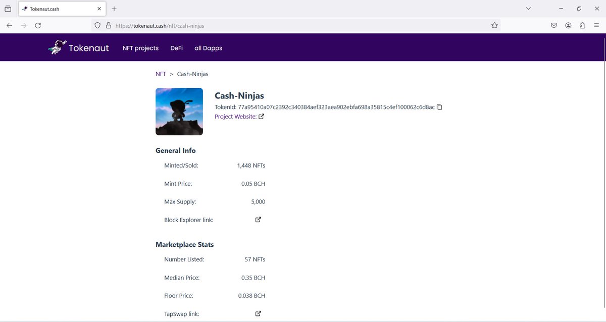 Added individual pages for the different NFT projects on  Tokenaut.cash !

Now I have an clear place to put more stats/info in the future 😃💪