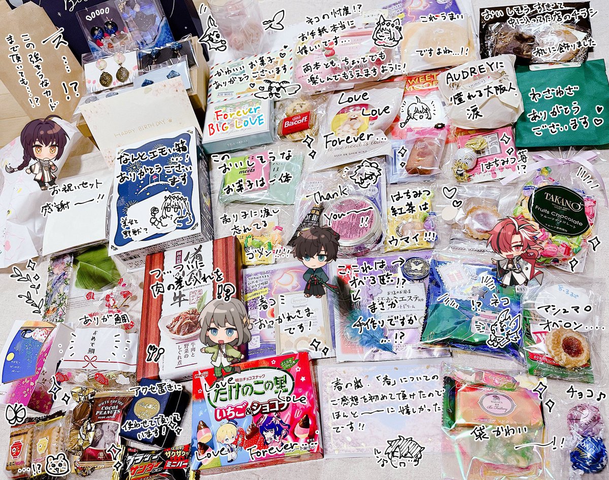 先日は春コミお疲れ様でした～!
色んな方が話に来て頂けて嬉しかったです、沢山の差し入れやお手紙も本当にありがとうございました🥰
頂いたものは大切に飾ったり食べたりします🫶 