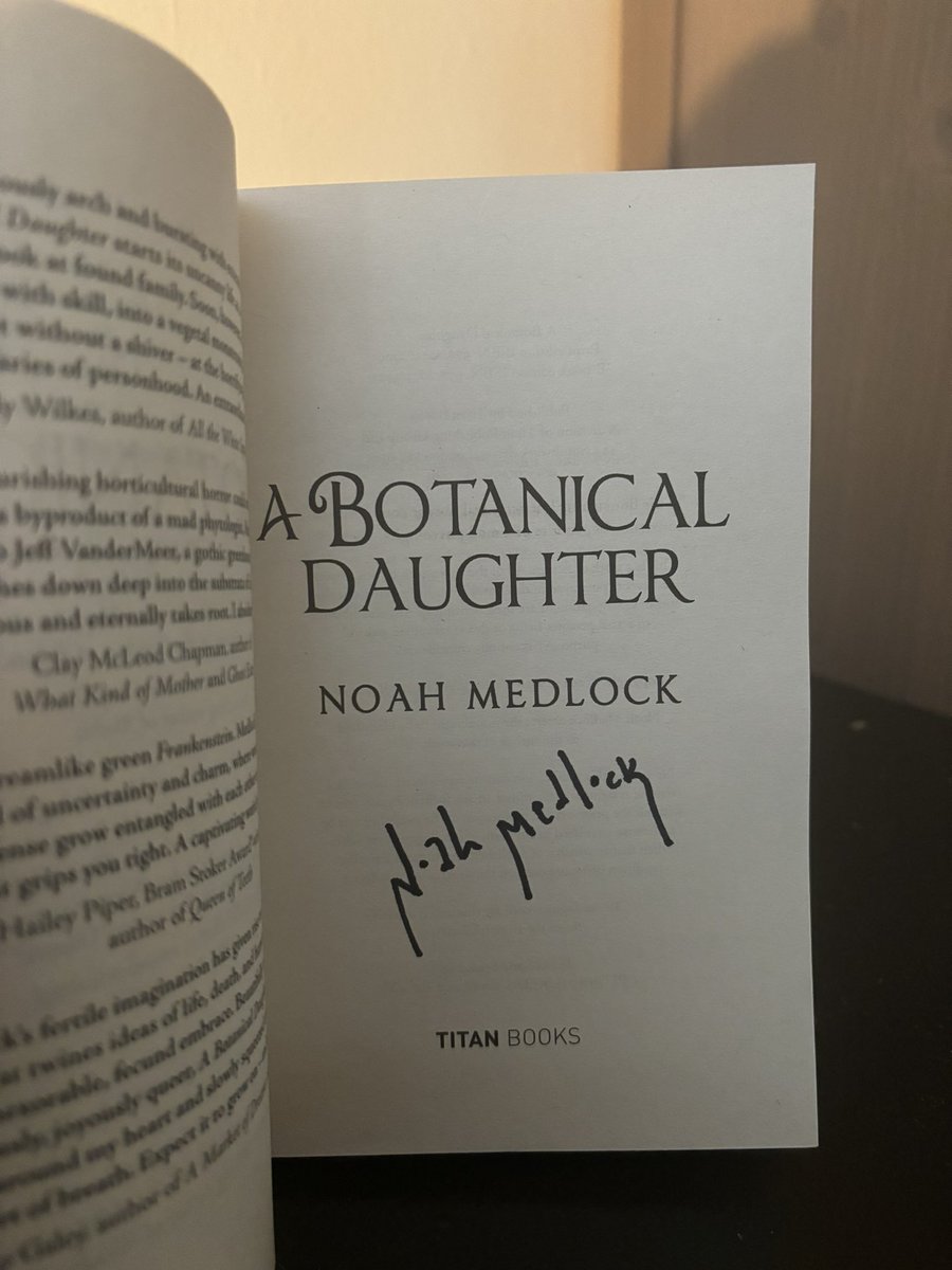 Congratulations to my partner @medlock_noah on the international release day of his beautiful debut novel ‘A Botanical Daughter’ from @TitanBooks. I am very proud but reasonably anxious that I might one day wake to find myself transformed into a tragic plant-beast.