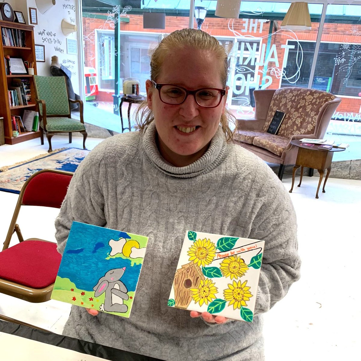 Check out Christina's creations from our tile painting workshop yesterday! Fancy getting crafty? We've got free crochet, drawing, writing and making all this week at The Talking Shop! ✂️ #Blackwood