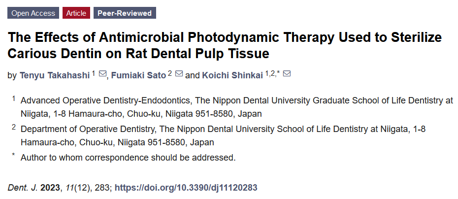 DentistryJ's tweet image. #recommendedreading
The Effects of #Antimicrobial Photodynamic Therapy Used to Sterilize Carious #Dentin on Rat #Dentalpulp Tissue
From: The Nippon Dental University
Full article: mdpi.com/2304-6767/11/1…
@MDPIOpenAccess @MediPharma_MDPI @DentistryJ
