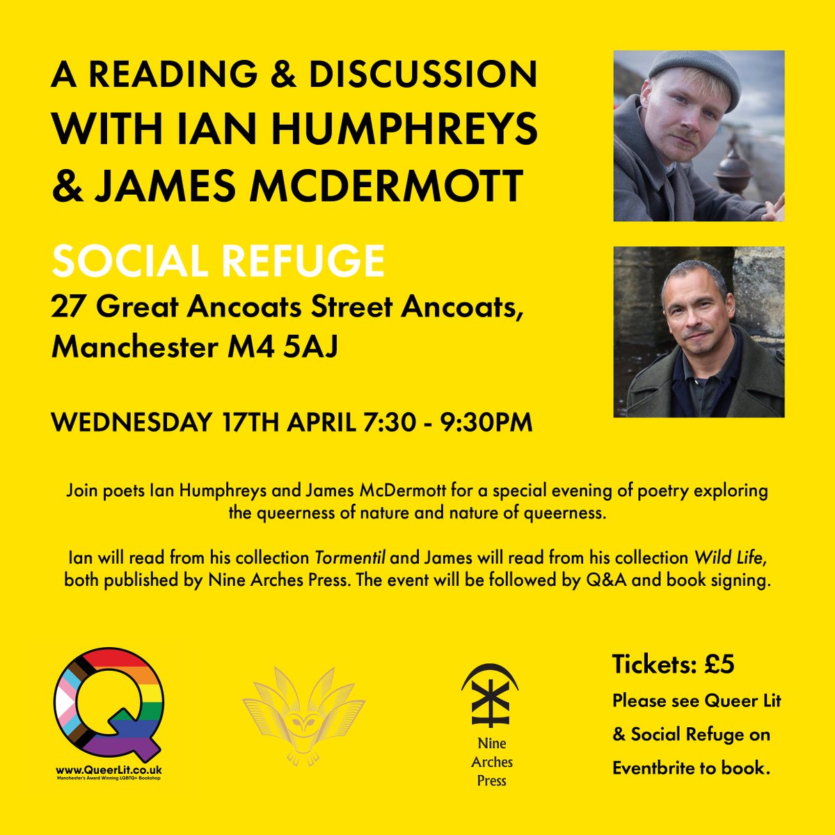 Join @IanHumphWriter and @jamesliammcd on Wednesday 17th April, 7.30pm at Social Refuge @QueerLitUK #Manchester discussing queerness in nature and the nature of queerness. eventbrite.co.uk/e/a-discussion…
