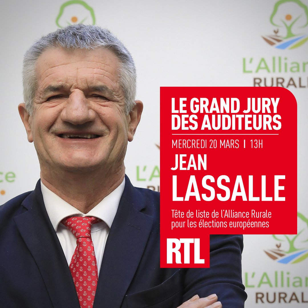🇪🇺🗳️🗣️🎙️ À l'occasion des élections européennes, #RTL vous donne la parole dans 'Le Grand Jury des Auditeurs'. Premier candidat invité ce mercredi 20 mars dès 13h : @jeanlassalle, tête de liste de l'@AllianceRurale. Posez-lui vos questions au 3210 ou sur l'application RTL #LAOLP