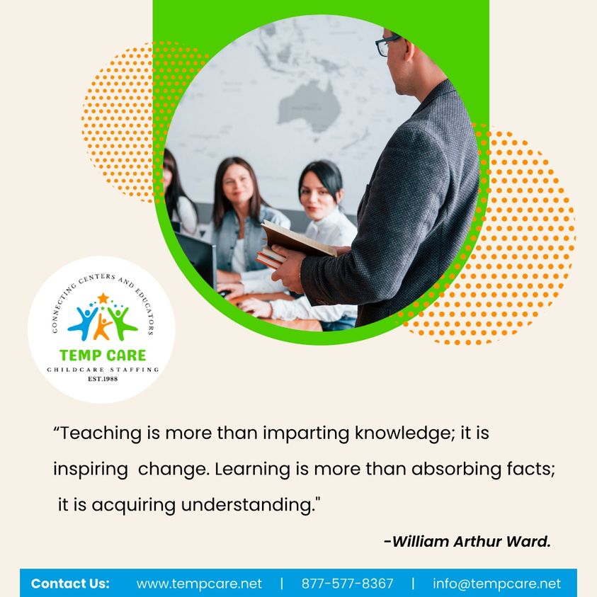 “Teaching is more than imparting knowledge; it is inspiring change. Learning is more than absorbing facts; it is acquiring understanding.'- William Arthur Ward.

#Jobs #CareerGoals #Children #ChildhoodUnplugged #ElemSchool #TeacherShare #PartTimer #EarlyEducator