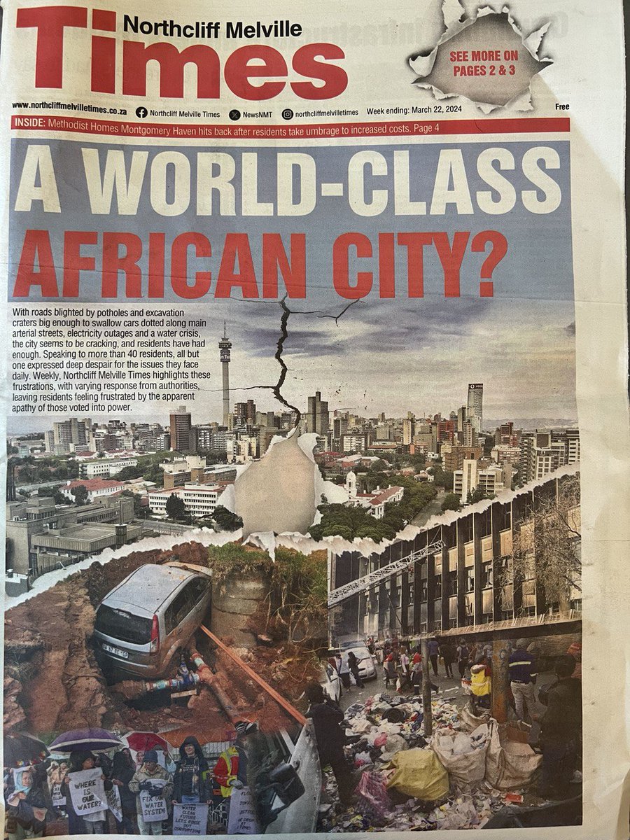 The front page of my local newspaper today. On the one hand, it's good to see a punchy, newsy story with a striking graphic. On the other hand, alas, Johannesburg, what a mess we're in.