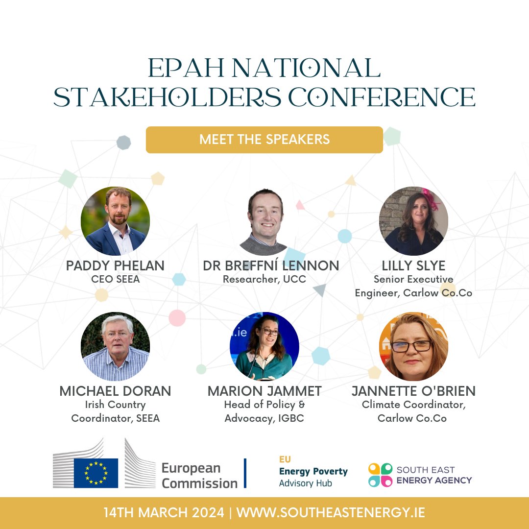 SEEnergyAgency's tweet image. Meet the speakers for the EPAH National Stakeholders Conference holding tomorrow, 20th March 2024 in Dublin, Ireland.
You can still register to attend this event for free: bit.ly/3wr45WO

#energypovertyAH #EPAH #EPAHConference #energypoverty