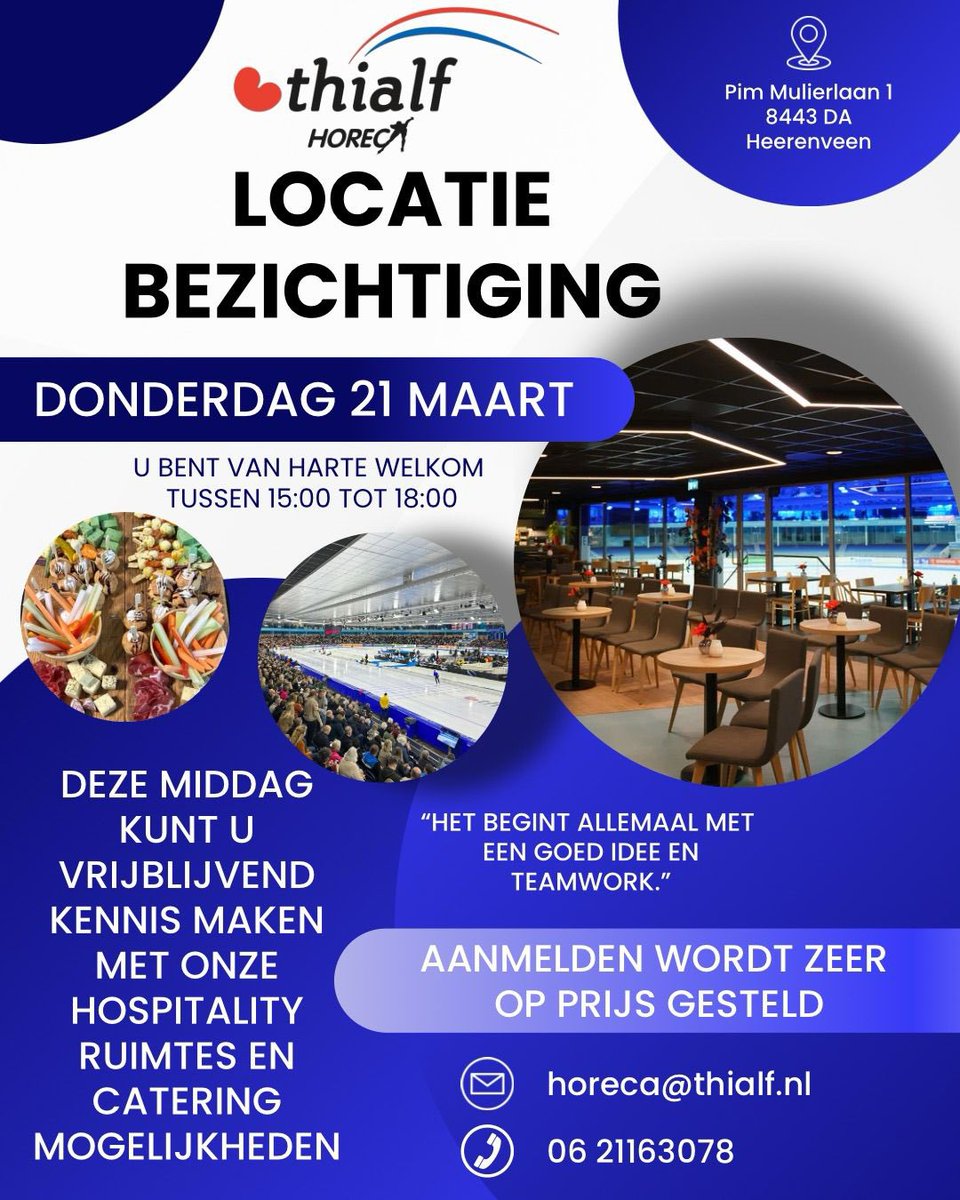 Zoek je nog een dynamische (vergader) locatie voor je bedrijf? 

Kun je gelijk even leuk een paar rondjes op het snelle ijs van Heerenveen rijden.