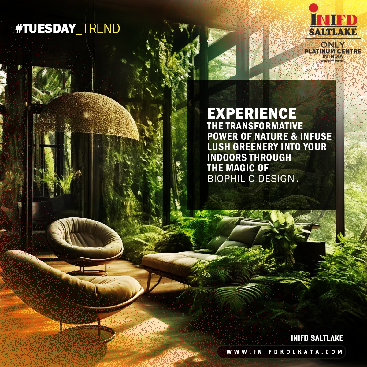 || Tuesday Trend ||

Experience the transformative power of nature and infuse lush greenery into your indoors through the magic of Biophilic design. ✨ 

#INIFDSaltlake #INIFDKolkata #PlatinumcentreinIndia #tuesdaytrend #indoor #biophilicdesigner