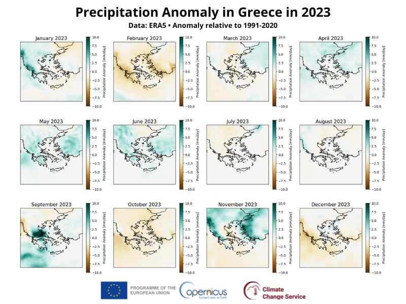 Do you want to know how to access Essential Climate Variables (#ECV) and assess climate variability from 1979 to the present ⁉️ Check the data catalogue of our #CopernicusClimate Change Service 👉cds.climate.copernicus.eu/cdsapp#!/datas… ⬇️Precipitation Anomaly in Greece🇬🇷 in 2023