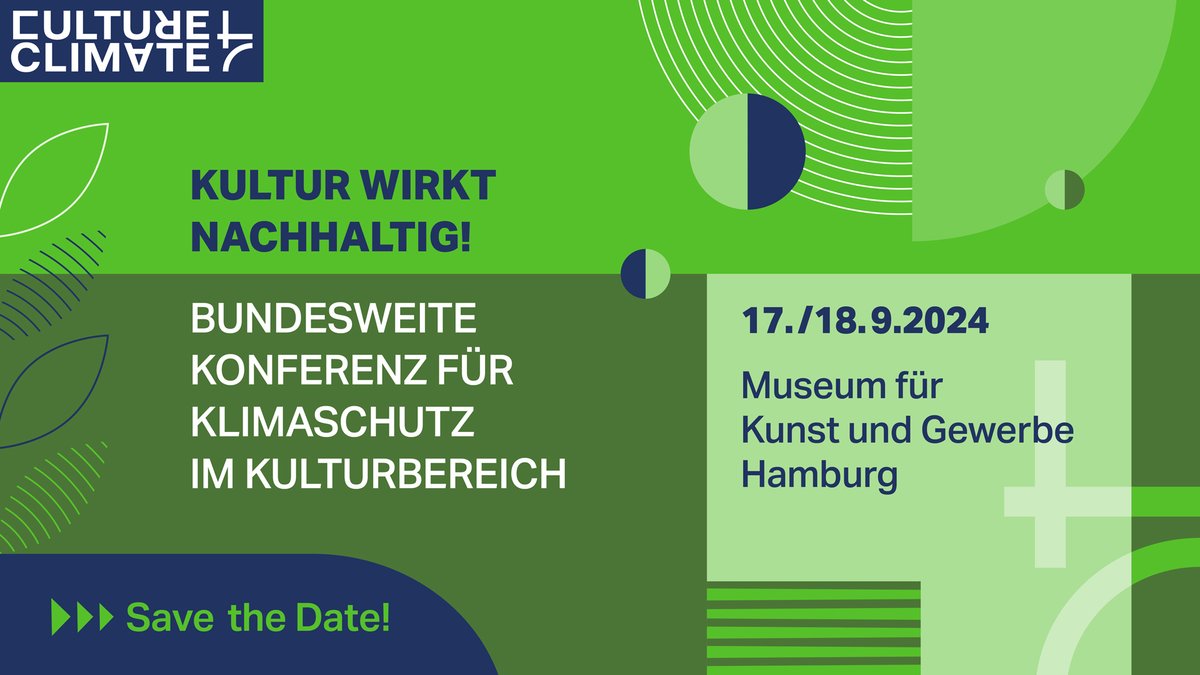 Save the Date: Kultur wirkt nachhaltig! – Bundesweite Konferenz für Klimaschutz im Kulturbereich

Am 17.+18.09. findet die bundesweite Konferenz für Klimaschutz im Kulturbereich der Initiative Culture4Climate im <a href="/mkghamburg/">Museum für Kunst und Gewerbe Hamburg</a> statt. Weitere Anmelde- und Programminformationen folgen