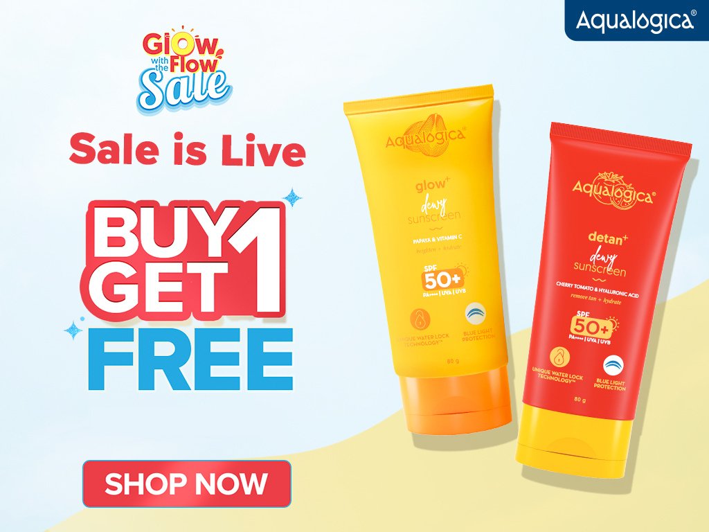 ☀️𝑨𝒒𝒖𝒂𝒍𝒐𝒈𝒊𝒄𝒂 𝑮𝒍𝒐𝒘 𝑾𝒊𝒕𝒉 𝑻𝒉𝒆 𝑭𝒍𝒐𝒘 𝑺𝒂𝒍𝒆☀️
Buy 1 Get 1 FREE on All Products🥳
Shop Now👉bit.ly/3N9sRjS

#glowwiththeflow #sale #Aqualogica #SkincareSecrets #skincareessentials #skincareproducts #CouponMoto #sunscreen #summertime #ShopOnline
