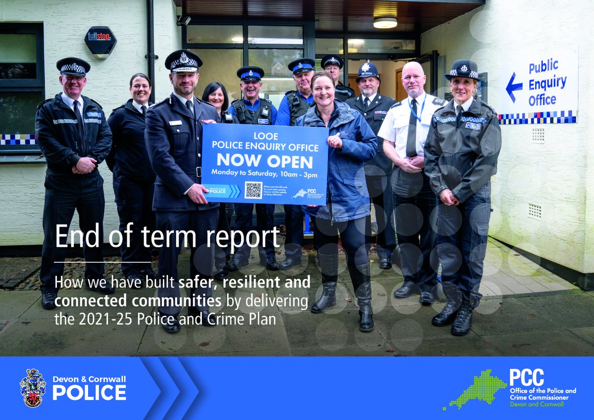 The Commissioner's End of Term report details work carried out by our office and Devon & Cornwall Police to tackle #Devon and #Cornwall residents' priorities of tackling antisocial behaviour, road safety, violence and drugs. Read it here: bit.ly/4adyM0Z