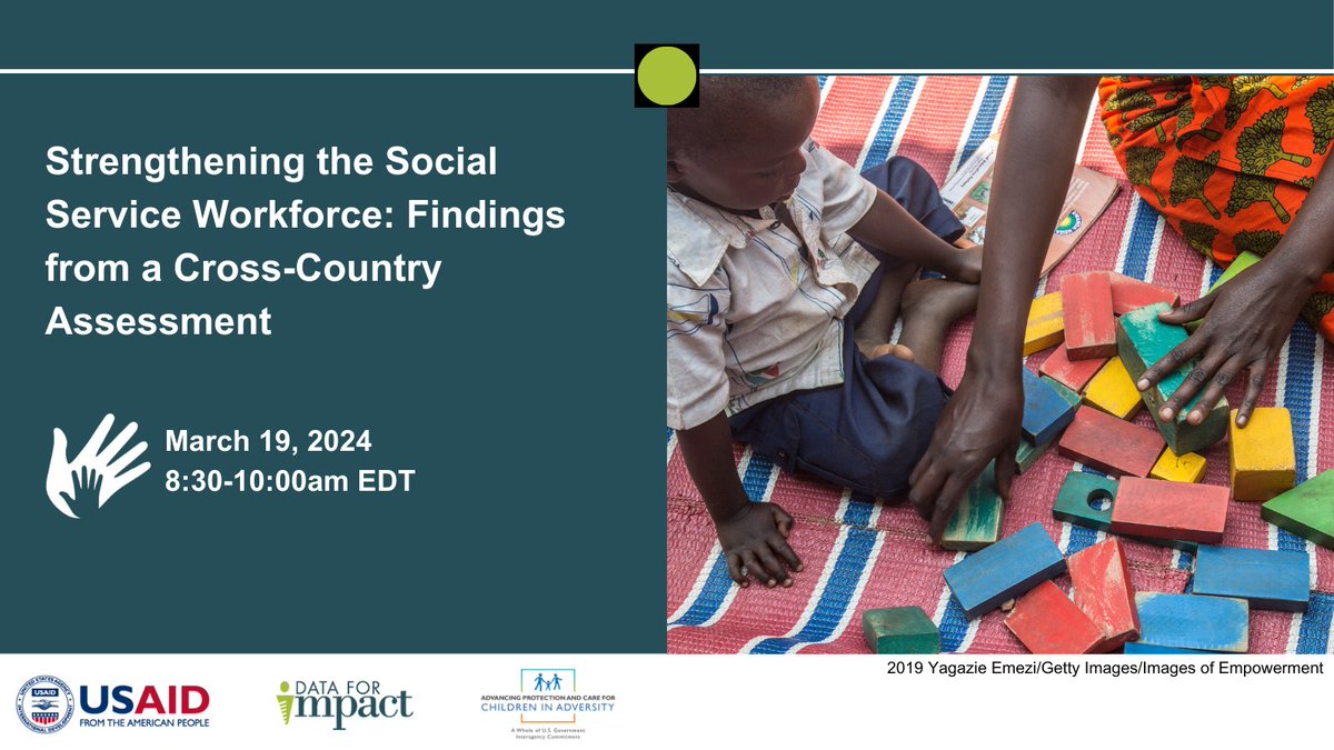 Today for World Social Work Day, join @USGforChildren and D4I for a #SocialServiceWorkforce webinar and panel discussion this morning from 8:30-10am EDT!  ow.ly/XLs350QTC2s 

#ChildrenInAdversity #WSWD2024 @USAIDRwanda @USAIDCambodia @USAIDArmenia