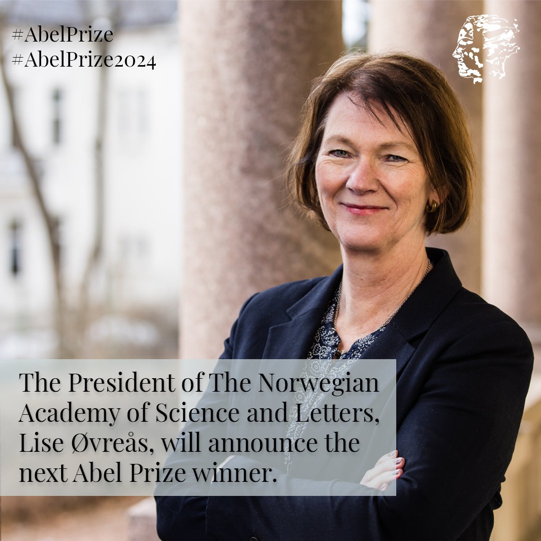 Tomorrow, March 20 at 12 pm (GMT+1), Lise Øvreås, President at The Norwegian Academy of Science and Letters will announce this year's Abel Prize winner. Follow the announcement live on The Abel Prize YouTube channel! 📹️ youtube.com/live/lsAN1eUh9… #AbelPrize #AbelPrize2024