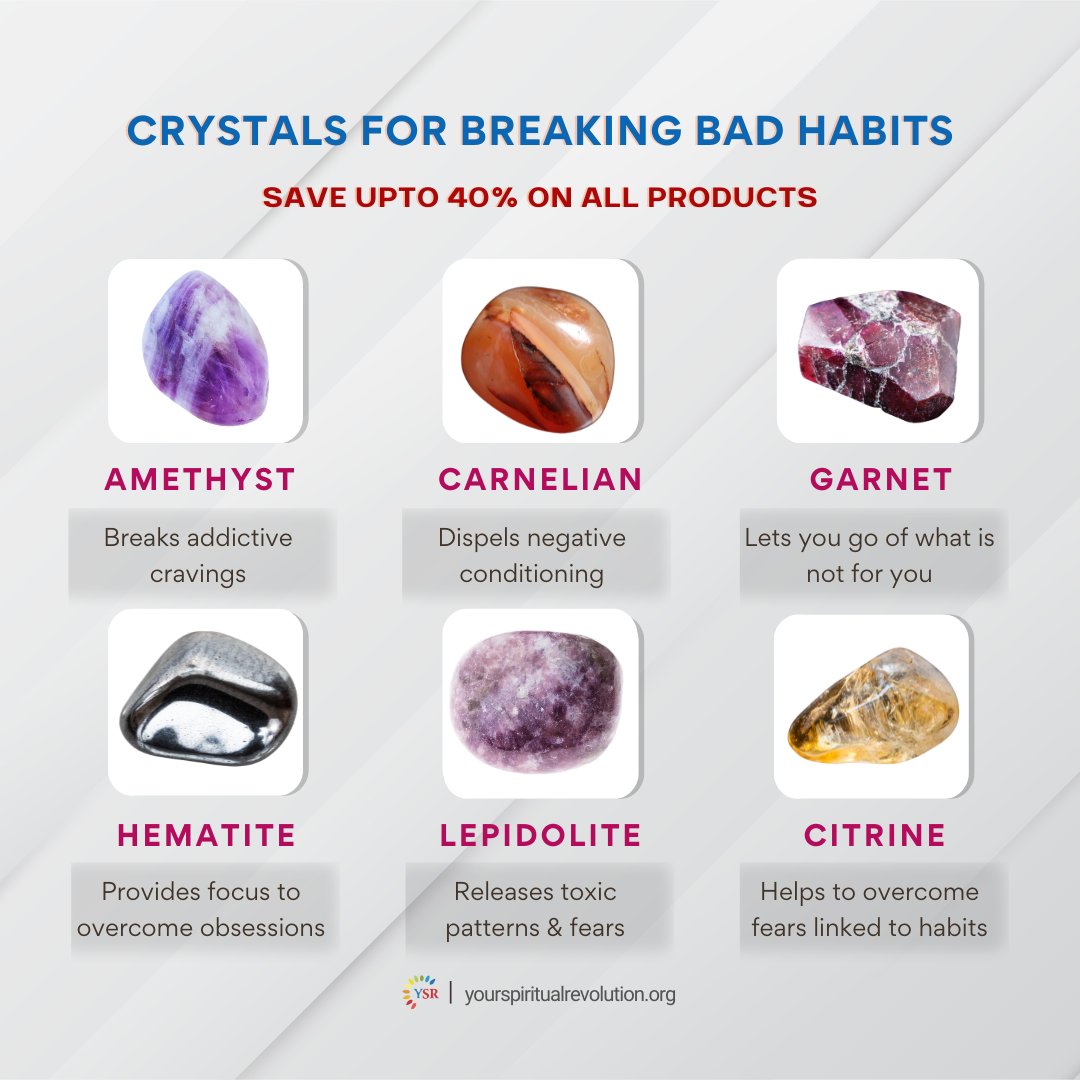 ysr_org's tweet photo. The decision to break a habit is always admirable to start and these crystals will be your support as you take your new path.✨
#crystalsforbadhabits #crystalsforpeace #crystalhealing 
Shop Now:- https://t.co/Mdnwdzn7Kl https://t.co/5XlbxQdfdx