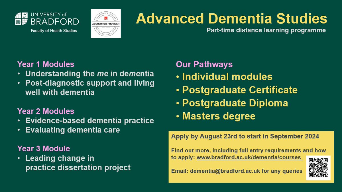 Designed for those working with people with #dementia in health, social, and third sector services, this part-time programme is fully online, making it flexible for your busy schedule. Apply now and join us as we celebrate 20 years of excellence in education! #20yearsstrong