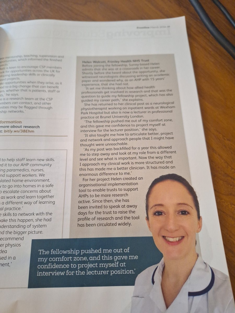 Congratulations @HelenWalcott6  on your fellowship! So wonderful to see a familiar face in Frontline!  (The CSP magazine for Physiotherapy members) 🤩