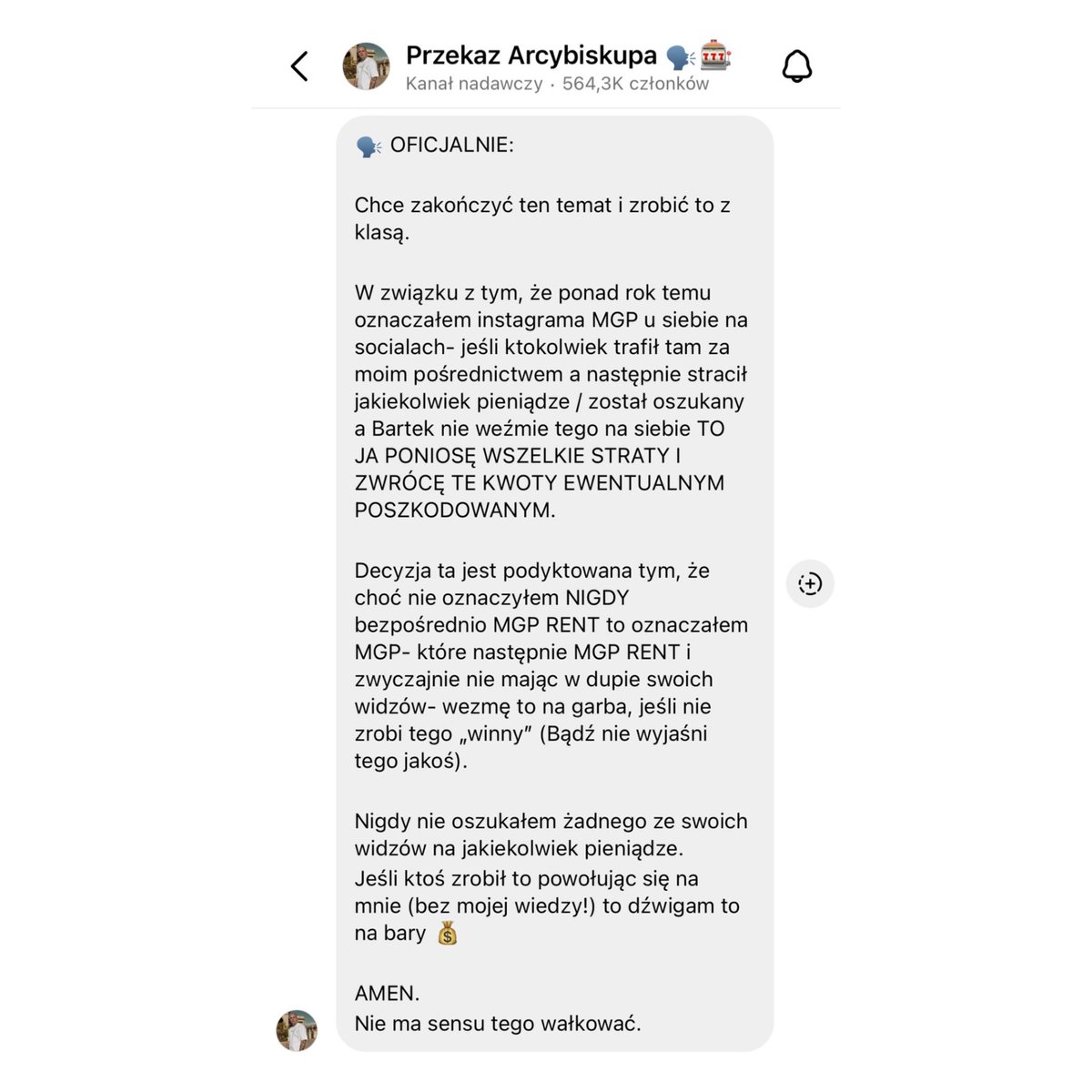 thepolandnews_'s tweet photo. Budda na temat MGP Garage ⤵️

„🗣️ OFICJALNIE: 

Chce zakończyć ten temat i zrobić to z klasą. 

W związku z tym, że ponad rok temu oznaczałem instagrama MGP u siebie na socialach- jeśli ktokolwiek trafił tam za moim pośrednictwem a następnie stracił jakiekolwiek pieniądze / został oszukany a Bartek nie weźmie tego na siebie TO JA PONIOSĘ WSZELKIE STRATY I ZWRÓCĘ TE KWOTY EWENTUALNYM POSZKODOWANYM.

Decyzja ta jest podyktowana tym, że choć nie oznaczyłem NIGDY bezpośrednio MGP RENT to oznaczałem MGP- które następnie MGP RENT i zwyczajnie nie mając w dupie swoich widzów- wezmę to na garba, jeśli nie zrobi tego „winny” (Bądź nie wyjaśni tego jakoś). 

Nigdy nie oszukałem żadnego ze swoich widzów na jakiekolwiek pieniądze. 
Jeśli ktoś zrobił to powołując się na mnie (bez mojej wiedzy!) to dźwigam to na bary 💰 

AMEN. 
Nie ma sensu tego wałkować.” - napisał Budda na swoim kanale nadawczym.