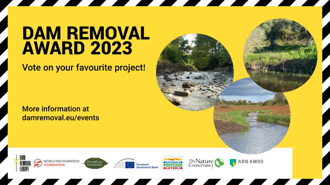 RecFishingEP's tweet photo. Removing obsolete dams is crucial to restore European #rivers to their natural state and help flourish aquatic ecosystems, migratory fish species &amp; communities.
📢Vote for your favourite #DamRemoval project for the Dam Removal Award 2023 until 22 March! 

https://t.co/fGzXvHPv9B https://t.co/D7crkIKohT