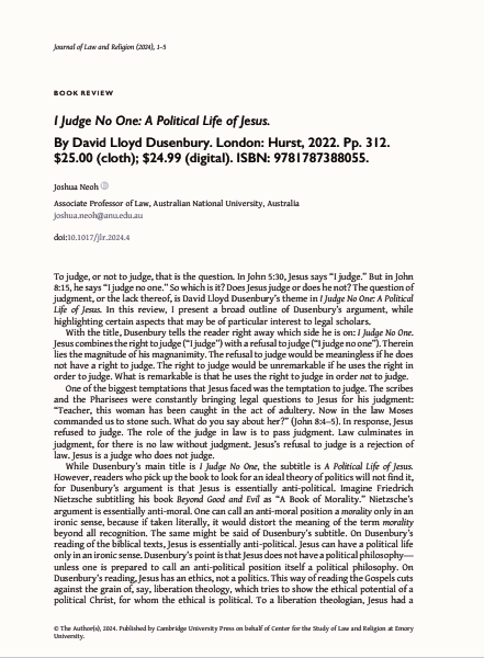 DusenburyDavid's tweet photo. V. pleased to see a long review of my @HurstPublishers book in @JLRatEmory. "Dusenbury borrows from Kant the distinction between ethics &amp; politics ... Jesus was constantly tempted to act politically, but he consistently chose to act ethically." Read here: https://t.co/CP28OpTZSj https://t.co/44uJW9qkCv